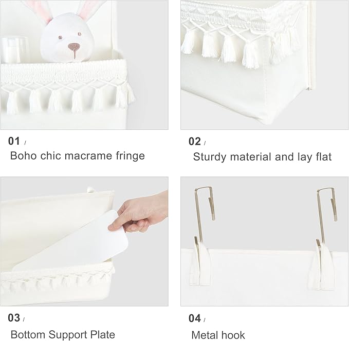 Dahey Over The Door Organizer with 4 Pockets and Macrame Decorative Cotton Rope Storage Basket Boho Nursery Decor for Bathroom, Bedroom, Dorm
