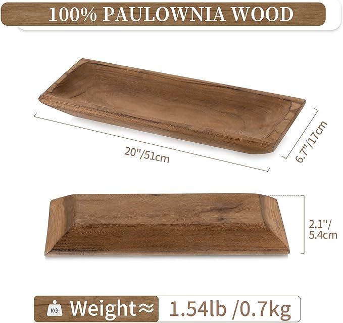 Hanobe Decorative Wood Dough Bowl: Large Long Wooden Centerpiece Table Decorations Natural Candle Holder Tray Decor Rustic Unfinished Centerpieces for Dining Room Kitchen Fruit Bowls, Brown