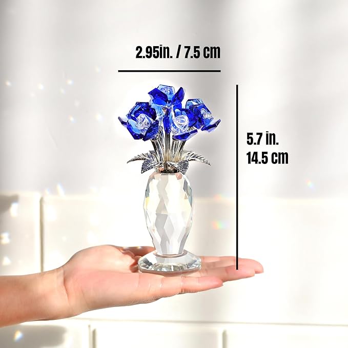 Crystal Blue Rose Bouquet Figurines Gifts for Women Flowers Valentine's Day Mother's Day Presents for Girlfriend Wife Partner Ornament for Home Decor