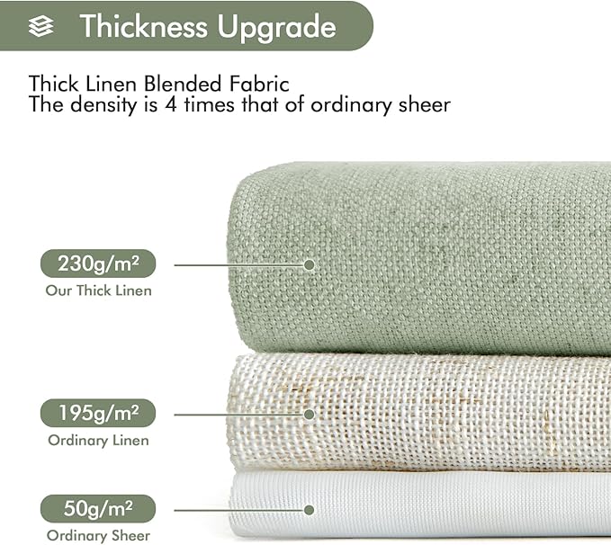 MIULEE Non-See-Through Privacy Linen Curtains 2 Panels, Sage Green Light Filtering Window Curtains 72 Inches Long, Farmhouse Textured Back Tab Semi Sheer Drapes for Bedroom Living Room, Light Green
