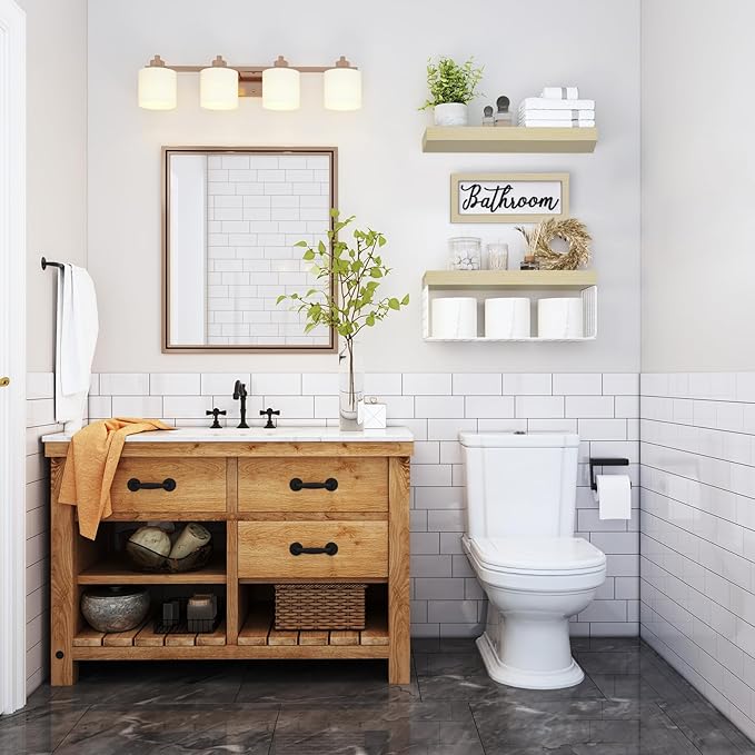 QEEIG Bathroom Shelves Over Toilet - Paper Storage Wall Mounted Farmhouse Decor Decorations Aesthetic Décor Sign Small Floating Shelf 2+1 Set 16 inch, Natural (020NW)