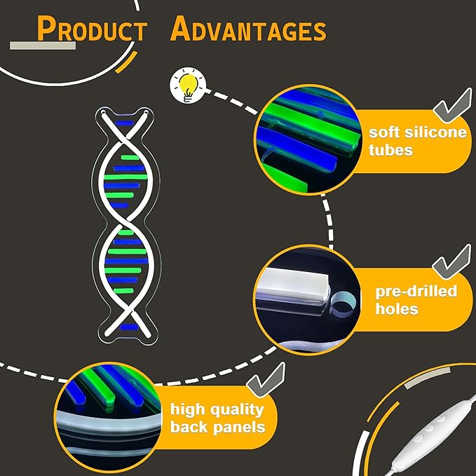 DNA Double Helix Neon Signs for Wall Decor, Dimmable LED DNA Neon Light Art Wall Sign, USB Powered for Man Cave Gaming Room Bedroom Biology Science Gift Decor for Nurse Doctor Physician(4.7 * 16.1in)