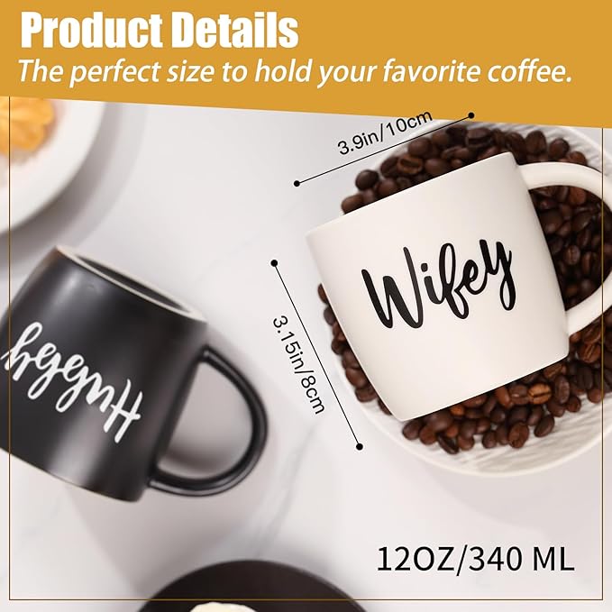 Wedding Gifts for Couples,Hubby & Wifey Wedding Coffee Cup Set,Bridal Shower Gifts for Bride and Groom, Newly-Married Anniversary for Him/Her,Mr and Mrs Gift