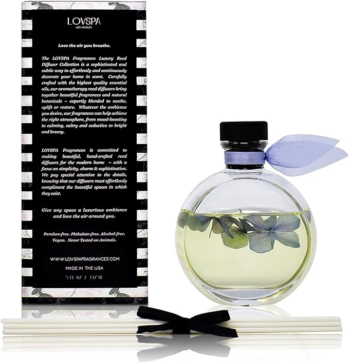 LOVSPA English Garden Luxury Home Fragrance Diffuser Reeds Set | Smooth Jasmine, Sheer Roses, Heady Hyacinth, Creamy Lily of The Valley, Lavish Oak Moss & Subtle Musk.