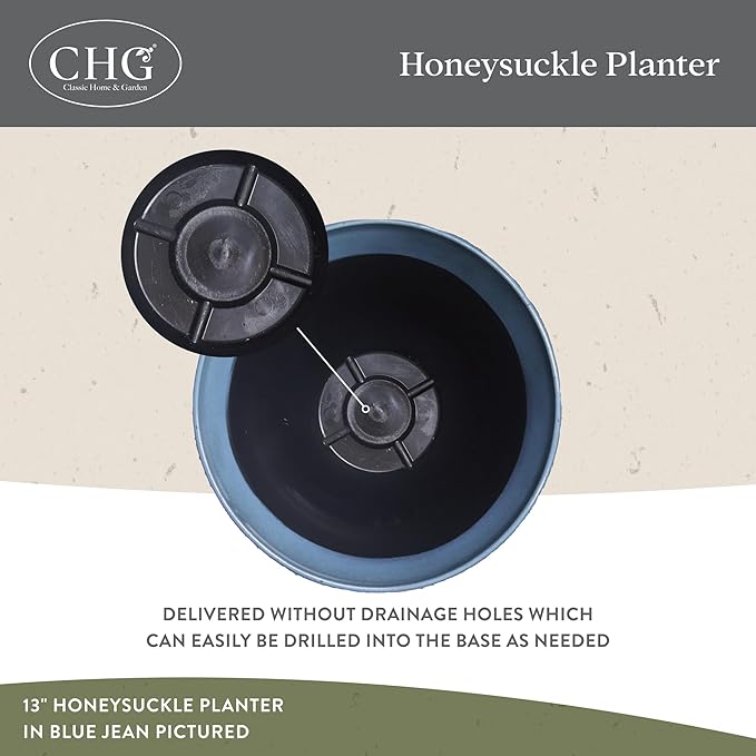 Classic Home and Garden Honeysuckle Flower Pot Garden Planter, 13" Blue Jean (Pack of 2)
