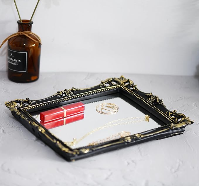 Funerom Vintage 11 x 9.5 inch Decorative Mirror, Wall Mounted & Tabletop Makeup Mirror ,Square (Black)