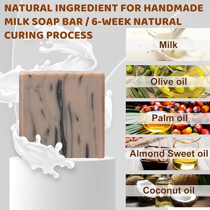 3PCS Natural and Organic Handmade Soap Bar, Handcraft Milk Soap Bar for Face Body Wash, Milk Soap for Women, Men, Kids, Cold processed Bath soap for moisturizing