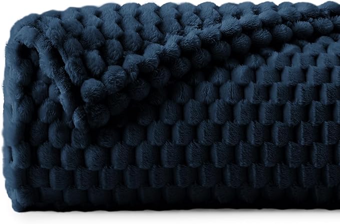 BEDELITE Fleece Throw Blanket for Couch & Bed - 3D Jacquard Decorative Navy Blanket, Super Soft and Cozy Warm Fuzzy Blanket All Seasons Suitable, 50x60Inches