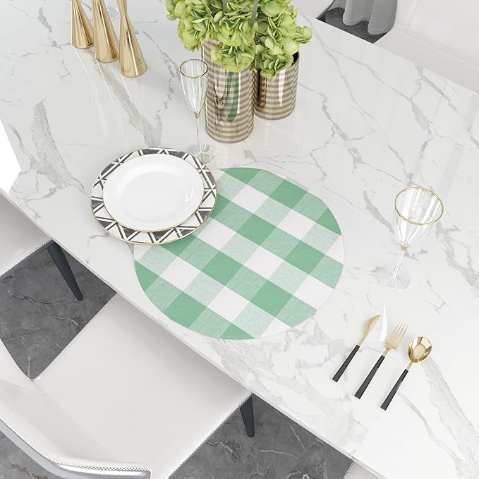 Green & White Cotton Buffalo Check Plaid Round Placemat 15 Inch Set of 4 Gingham eco-Friendly Fabric Handcrafted Machine Washable Indoor & Outdoor Tablemat