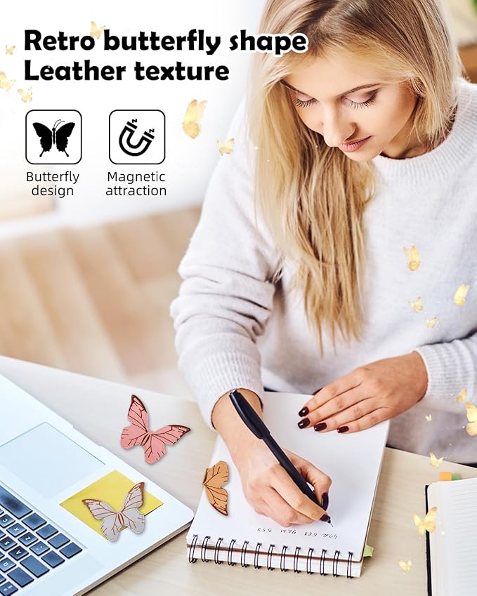 Leather Magnetic Bookmark, 1Pcs Butterfly Bookmarks, Magnet Bookmark Clips Gift for Women, Kids, Reading Lovers, Teacher, Mothers Day Gift for School Office Home Supplies (Pink)