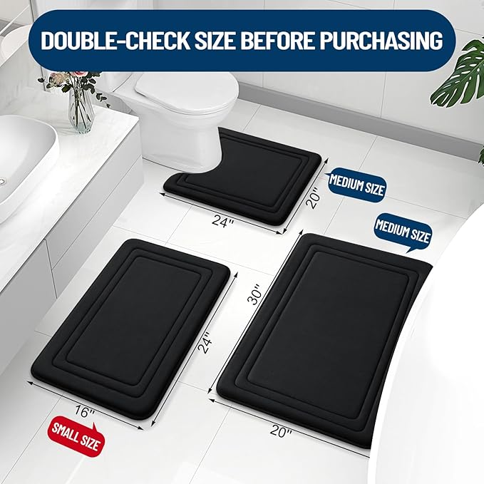 Grandaily Memory Foam Bath Mat Rug 70x24, Ultra Soft, Non-Slip and Absorbent Bathroom Rugs, Machine Wash Dry, Comfortable Bath Carpet for Bathroom Floor, Tub and Shower, Black
