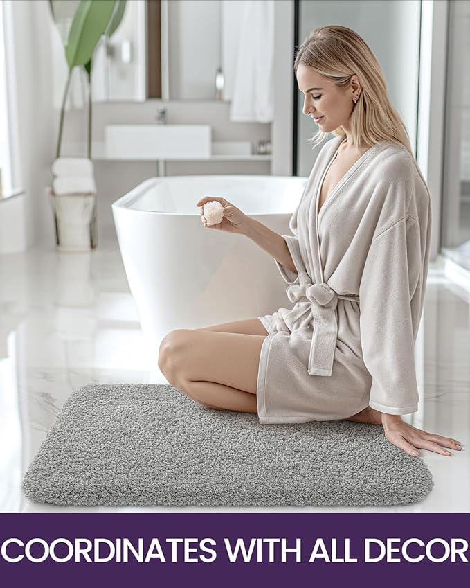 DEXI Bathroom Rug Mat 43x24, Extra Soft and Absorbent Bath Rugs, Washable Non-Slip Thick Carpet Mat for Shower Floor, Tub, Grey