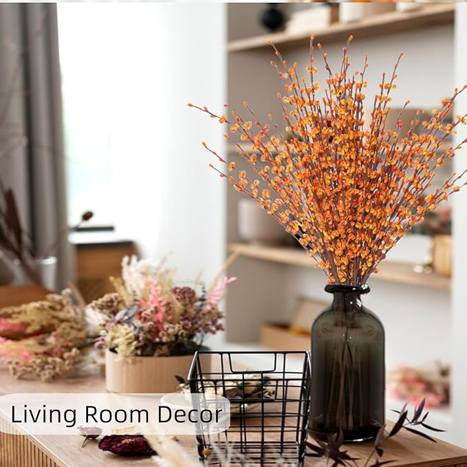 10 Pcs 29.5" Fall Stem Orange Jasmine Fall Flowers Dry Branches Bouquet for Thanksgiving Home DIY Floral Art Plant Wedding Table Centerpieces Party Decoration in Vase (Autumn Yellow)