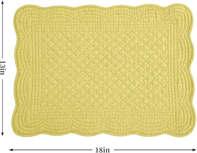 HOMBYS Quilted Placemats Set of 6 Washable-13x18 inches Rectangular Placemats for Kitchen Table-100% Cotton Fabric Rectangular Table Mats, (Yellow)