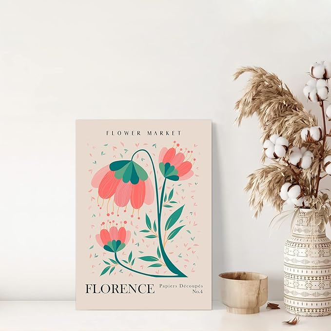 Flower Market Wall Art Framed, Abstract Flower Market Wall Art Prints, Vintage Colorful Floral Wall Art Decor, Minimalist City & Flower Painting Pictures for Aesthetic Room, Bedroom, Living Room, Gallery, Boho Room Decor(12x16inch, Type 1)