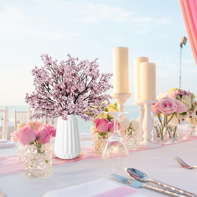 AILANDA Babys Breath Artificial Flowers Faux Gypsophila Bouquet Real Touch European Fake Silk Flowers for Home Vase Wedding Bouquets Floral Arrangement Party Table Cemetery Decor (6PCS, Light Pink)