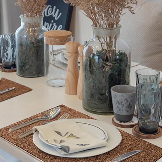 homing Brown Cloth Placemats Set of 4 – Cotton Linen Blend Washable Farmhouse Dining Table Mats for Indoors & Outdoors, Easy to Clean, 13 x 19 Inch