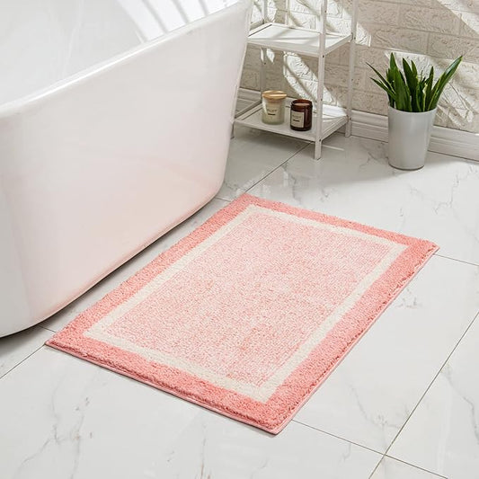 CozeCube Bath mats for Bathroom Non Slip, Fluffy Shaggy Bath Rugs for Bathroom Washable, Soft Absorbent Microfiber Bath Rugs for Shower Sink, Pink Christmas Rugs, Blossom Pink, 16" x 24"