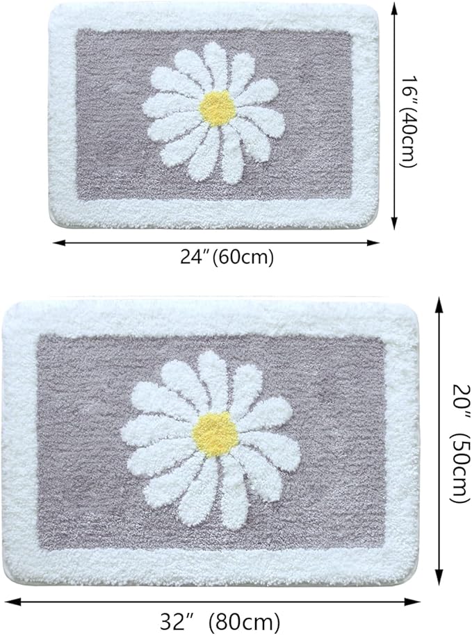 Rugs Mat, White Flower Bath Rugs Fluffy Soft Superfine Fiber Rugs Non Slip Bath Mat Machine Wash Plush Bathroom Rug for Bathroom Shower Room (16"×24", Gray)