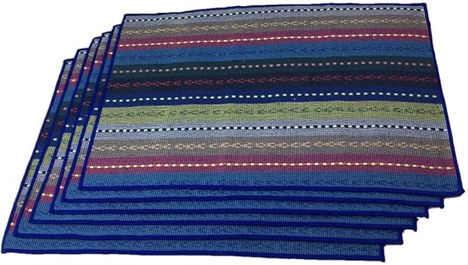 WAZAIGUR Hand Woven with 100% Cotton Placemats Colorful Placemats Braided Ribbed Durable Heat-Insulation Table Mats Set of 6,Blue