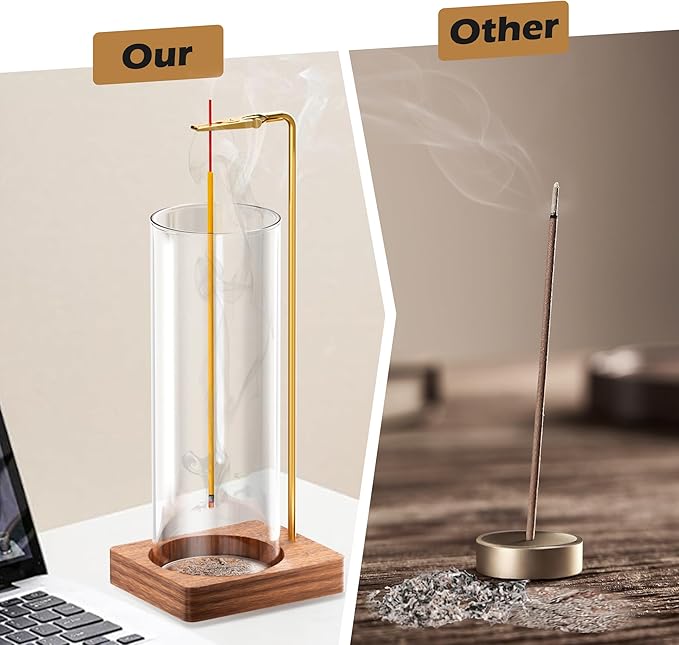 Incense Holder for Sticks, Insence-Stick Holder, Anti-Ash Flying No Mess Incense Burner, Incense Stick Holder with Glass Ash Catcher, for Yoga Spa Meditation Home Decor(1 Pack)