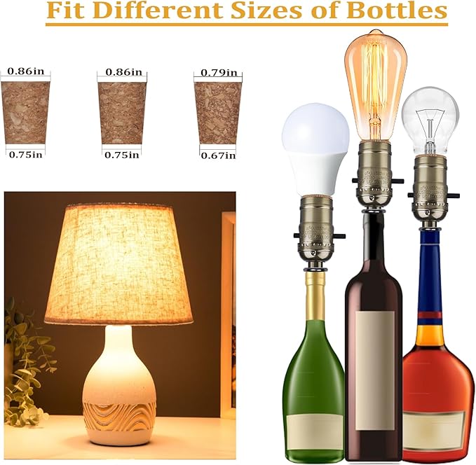 Bottle Lamp Kit with 9mm Glass Drill bit DIY Lamp Kit for Liquor Bottles with Slip on Socket and 8 Feet Power Cord,No Drilling Required
