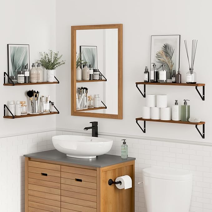 Wallniture Ponza Floating Shelves for Wall, 24" Rustic Wood Wall Shelves for Bedroom Decor, Living Room Book Shelf, Kitchen Organization Walnut Set of 4