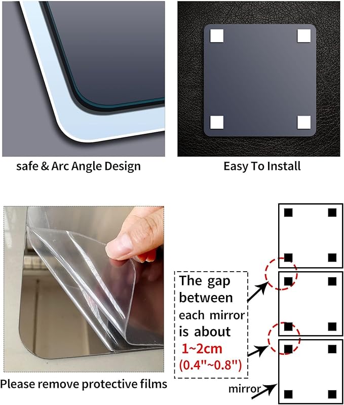 Kids Safety Shatterproof Mirror for Wall, Plastic Wall Mounted, Unbreakable Acrylic Non-Glass, 1/8" Thick, 8"x8", Great for Bedroom, Kids' Rooms
