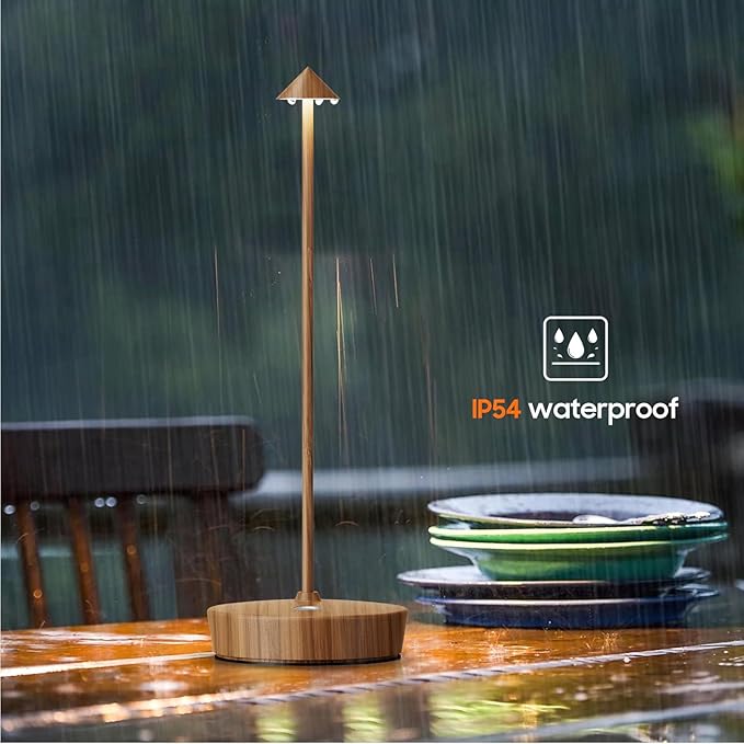 Set of 2 Rechargeable Cordless Table Lamp,6000mAh LED Battery Operated Desk Lamp Touch 3 Color Dimming Portable Outdoor Waterproof Table Light for Patio/Restaurant/Dining/Home (Light woodgrain)