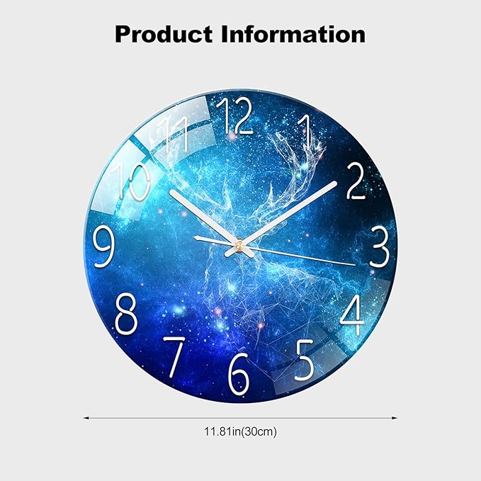 Ergocar Glass Wall Clock Silent Scanning Mechanical Round Glass Wall Clock, Suitable for Living Room, Kitchen, Office.