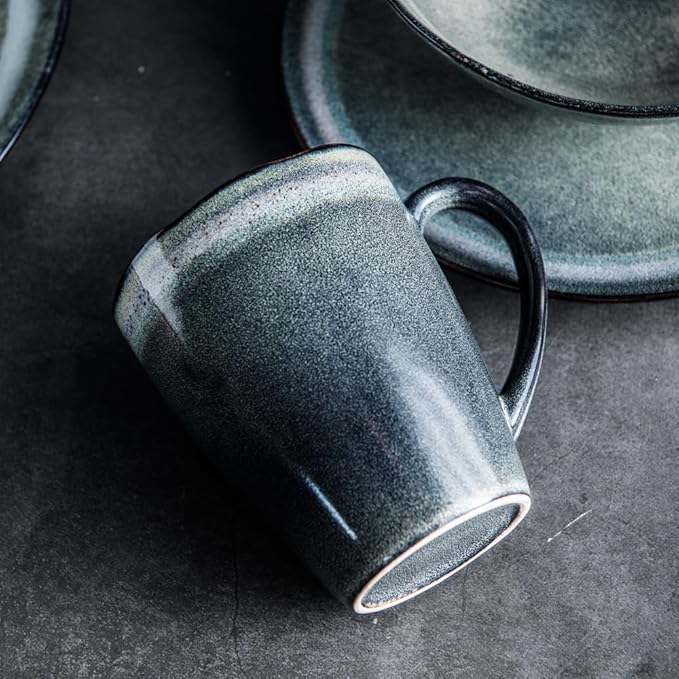 Ceramic Coffee Mugs, Furnace transmutation Craft, 12oz, Vintage Tea Cups with Handle for Office/Home, Handmade Pottery Mug, Corrugated Rim, Dishwasher and Microwave Safe. (Blue)