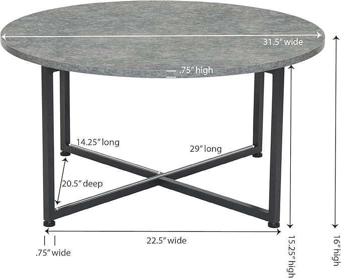 Household Essentials Round Gray Coffee Table, Grey Slate