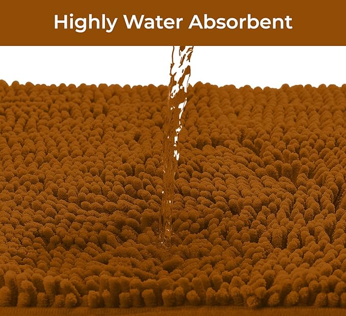 Bathroom Rugs Sets 2 Piece, Luxury Chenille Bath Mat Set, Soft Plush Anti-Slip Bath Rug + U-Shaped Toilet Mat. Microfiber Shaggy Carpet, Super Absorbent (24” x 36” & 20” x 24” U, Pumpkin)