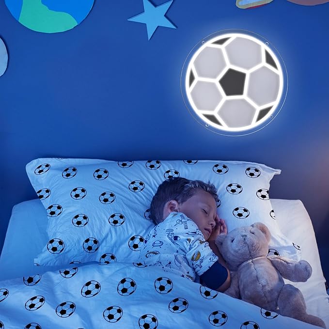 YSMNDE Soccer Neon Sign, Powered by USB Football Neon Sign for Wall Decor, Dimmable Soccer Shape LED Light for Boys Room, Birthday Party, Home Decor, College Gifts, 12'' X 12''