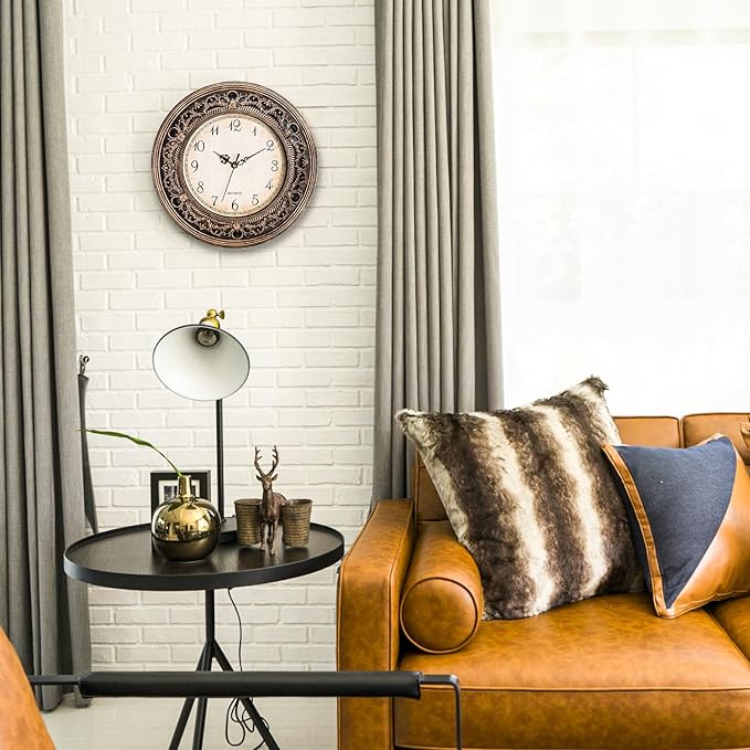 Silent Wall Clock, 13 Inch Vintage Large Wall Clocks, Battery Operated Round Bathroom Clock, Non-Ticking Decorative Retro Analog Clocks for Living Room, Office, Kitchen, School, Bedroom