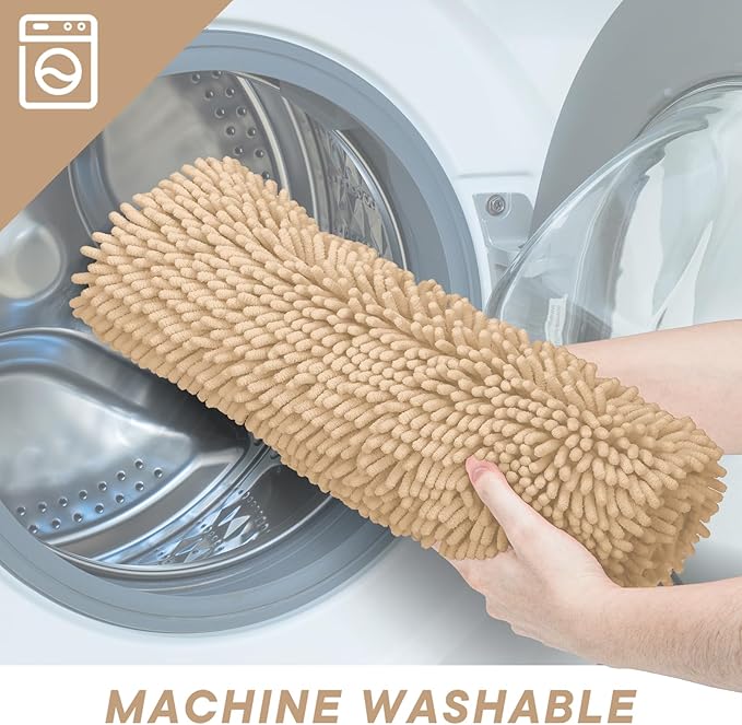 Bathroom Rugs Sets 3 Piece Washable, Luxury ,Chenille Bath Mat Set, Soft Plush Anti-Slip Rectangular Bath, Rug Super Absorbent.3 Pieces Bathroom (Camel, 32"x20"+24"x16"+U Shape 20"x20")