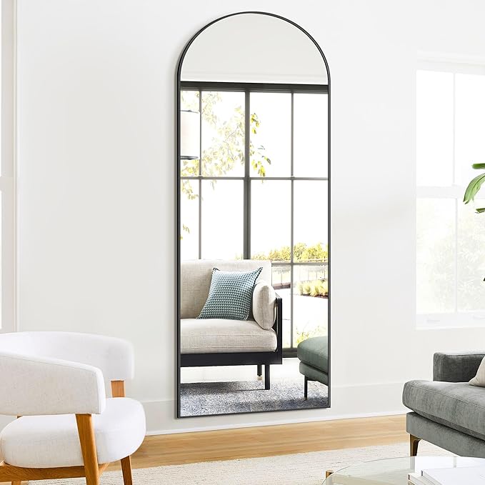 Arched Full Length Mirror, Black Standing, 70"x24" Full Body With Standing, Free Standing, Leaning Against Wall or Wall-Mounted, Large Floor for Bedroom Living Room Dressing Room