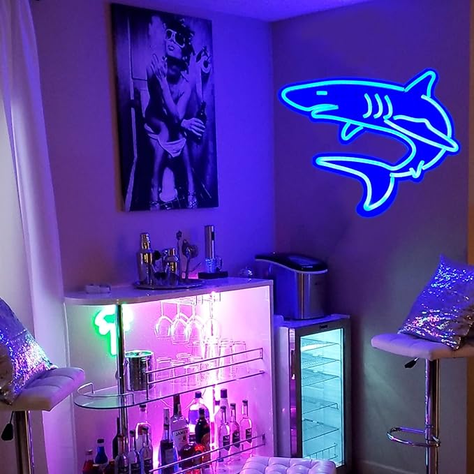 Dimmable Shark Neon Signs for Wall Decor,Large Reusable Shark Neon Light Sign for Boys Gifts Living Game Room Shop Hotel Bar Birthday Party Decor Lifelike Shark Night Light 16.5X13.5 Blue