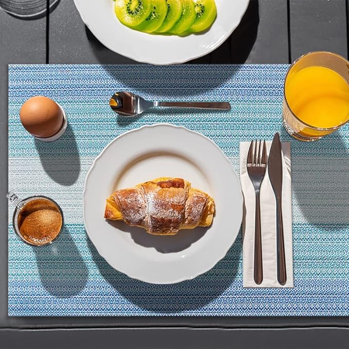 HeloHo Blue Placemats Set of 8,Vinyl Table Place Mats Stain Resistant Foldable Placemats Washable Wipeable Placemat for Kitchen Dining Table Decoration Indoor Outdoor.