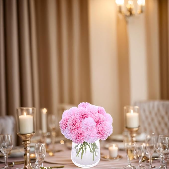 Kimura's Cabin 20Pcs Fake Silk Flower Artificial Ball Flowers Chrysanthemum Flower Faux Mums Flowers Wedding Arrangements Bouquets Decor Home Garden Table Centerpieces (Pink Light Pink)