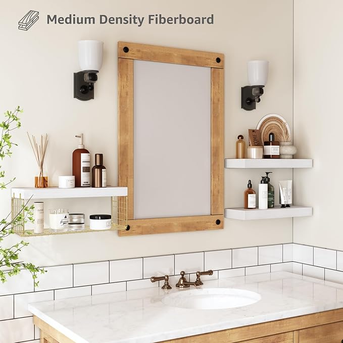 QEEIG Bathroom Shelves Over Toilet - Wall Mounted Floating Shelves Toilet Paper Storage Small Modern Decor Shelf 16 inch Set of 3, White and Gold (019-WG3)