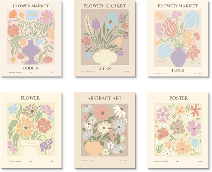 Habseligkeit Danish Pastel Wall Art Prints, Flower Market Retro Posters, Vintage Floral Art Prints, Cute Matisse Room Decor Aesthetic for Bedroom Wall Decor(11x14inch, Unframed
