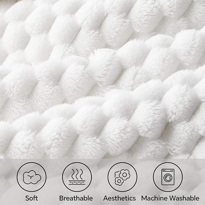 BEDELITE Fleece Blanket, Large Queen Size for Bed, 3D Jacquard Decorative White Fuzzy Blanket, Soft and Cozy Warm Plush FluffyThrow All Seasons Suitable, 90x90Inches