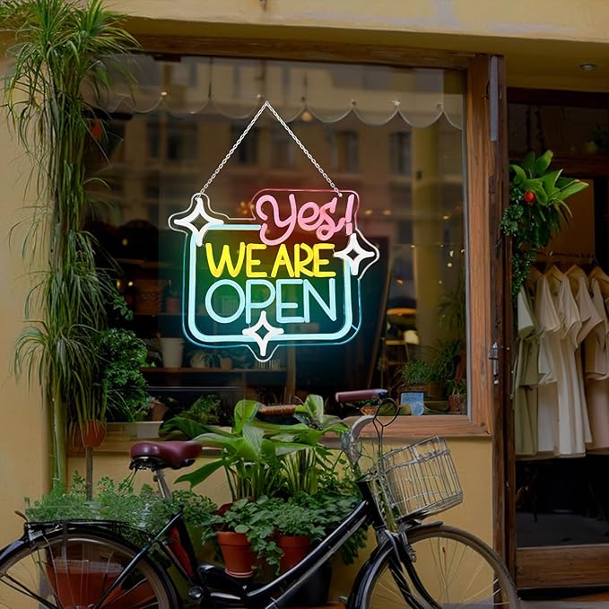 Open Signs for Business, Open Sign Led Neon Open Sign Bright Light Dimmable Led Yes We Are Open Sign for Business Window, Lighted Up Neon Sign for Wall Decor Bar Salon Coffee Stores Club Hotel