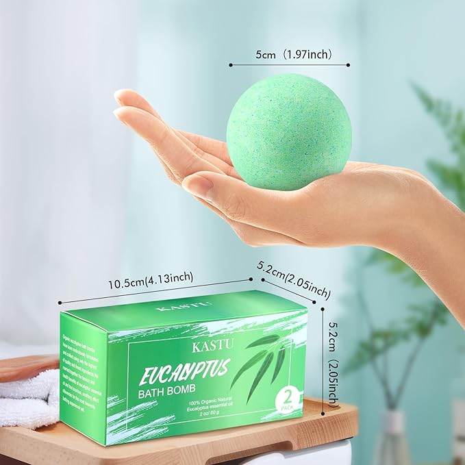 Bath Bombs Salt Balls,Eucalyptus Extract Essential Oils,Moisturizing Dry Skin,Fizzy Spa,Relaxation,Bubble Bath Bomb Gifts Idea for Men Women,100g x 2PCS