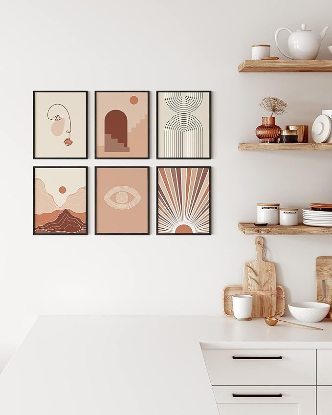 HAUS AND HUES Boho Prints for Wall Decor - Set of 6 Geometric Posters and Bohemian Art Prints Mid Century Wall Art | Aesthetic Bohemian Wall Decor