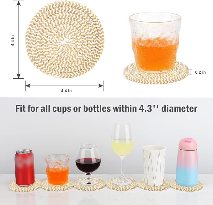 ABenkle 8 Pcs Drink Coasters with Holder, Cotton Woven Absorbent Coasters for Drinks, Minimalist Home Decor Coaster Set for Wooden Tabletop Protection Table, 4.3 inches