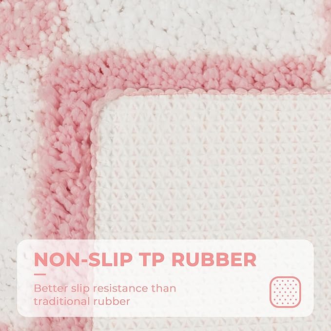GRANNY SAYS Checkered Pink Bathroom Rugs, 48" x 24", Fluffy Rug, Absorbent Microfiber Ultra Soft Bath Mat Washable, Non-Slip Bath Mats for Bathroom, Cute Floor Mat for Tub, Shower, Bedroom