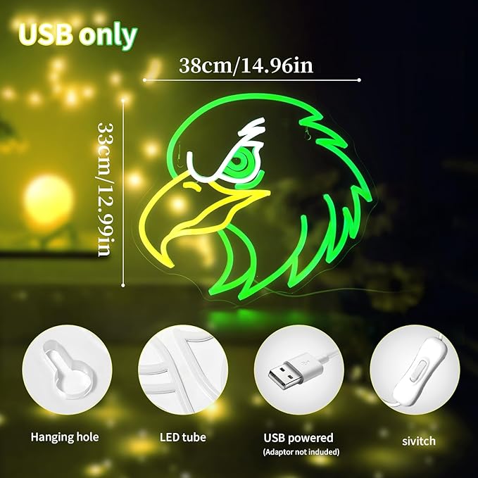 Eagle Neon Sign for Wall Decor Led Neon Signs Light Up Sign Room Decor Neon Lights Sign USB Powered