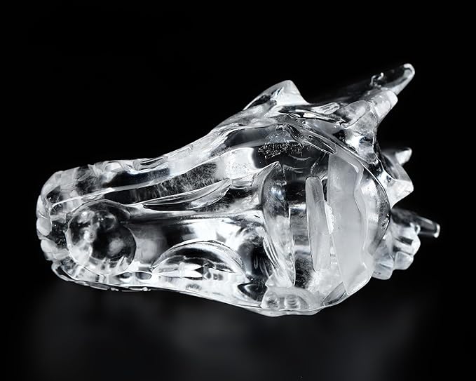 Skullis 2.0" Clear Quartz Rock Crystal Hand Carved Crystal Dragon Skull Sculpture, Crystal Healing.1514